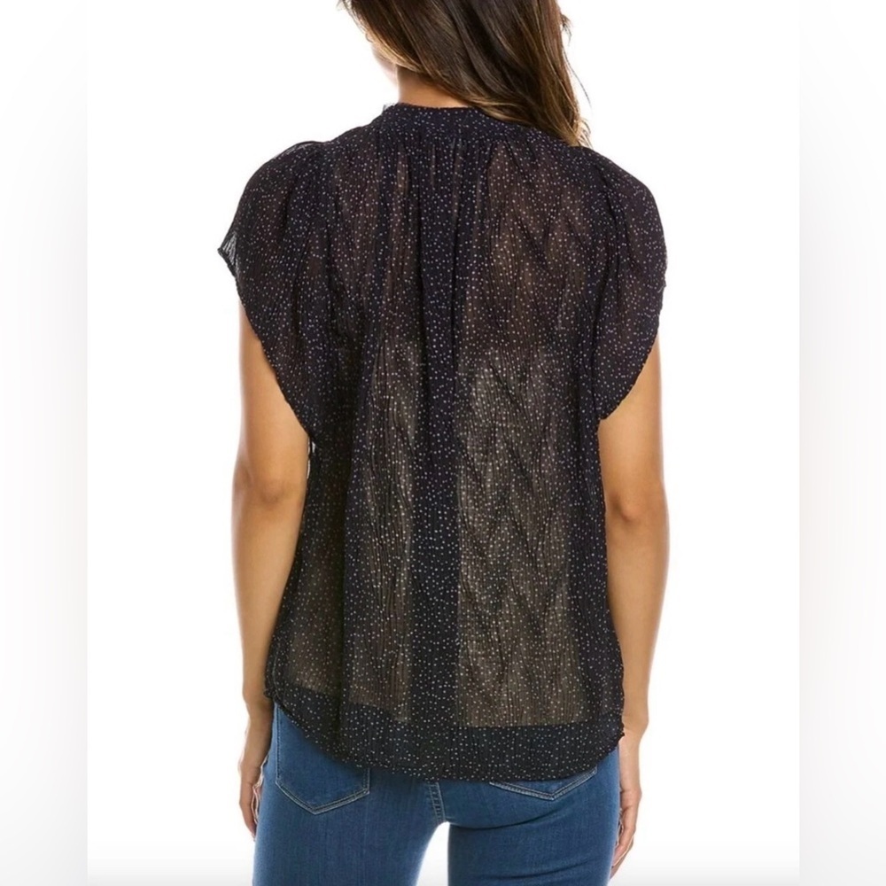 VINCE Starry Dot Semi Sheer Short Sleeve Blouse Blue Womens Size Small - Picture 2 of 10